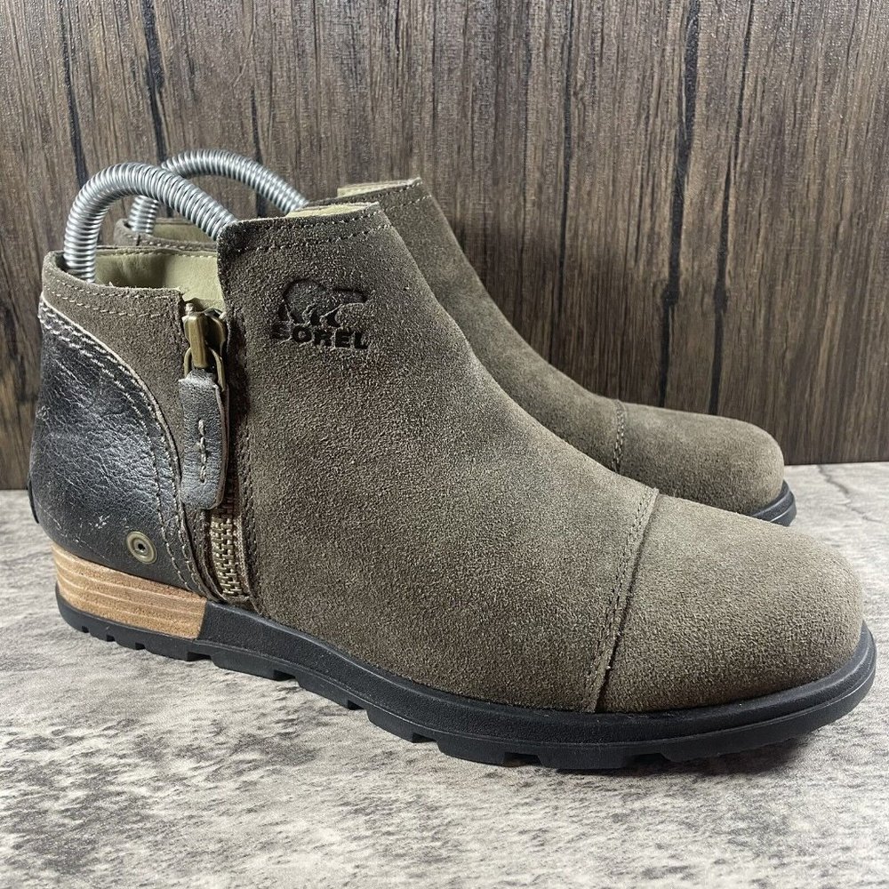 Sorel Major Low Brown Suede Leather Side Zip Cape Toe Ankle Boots Women’s 7